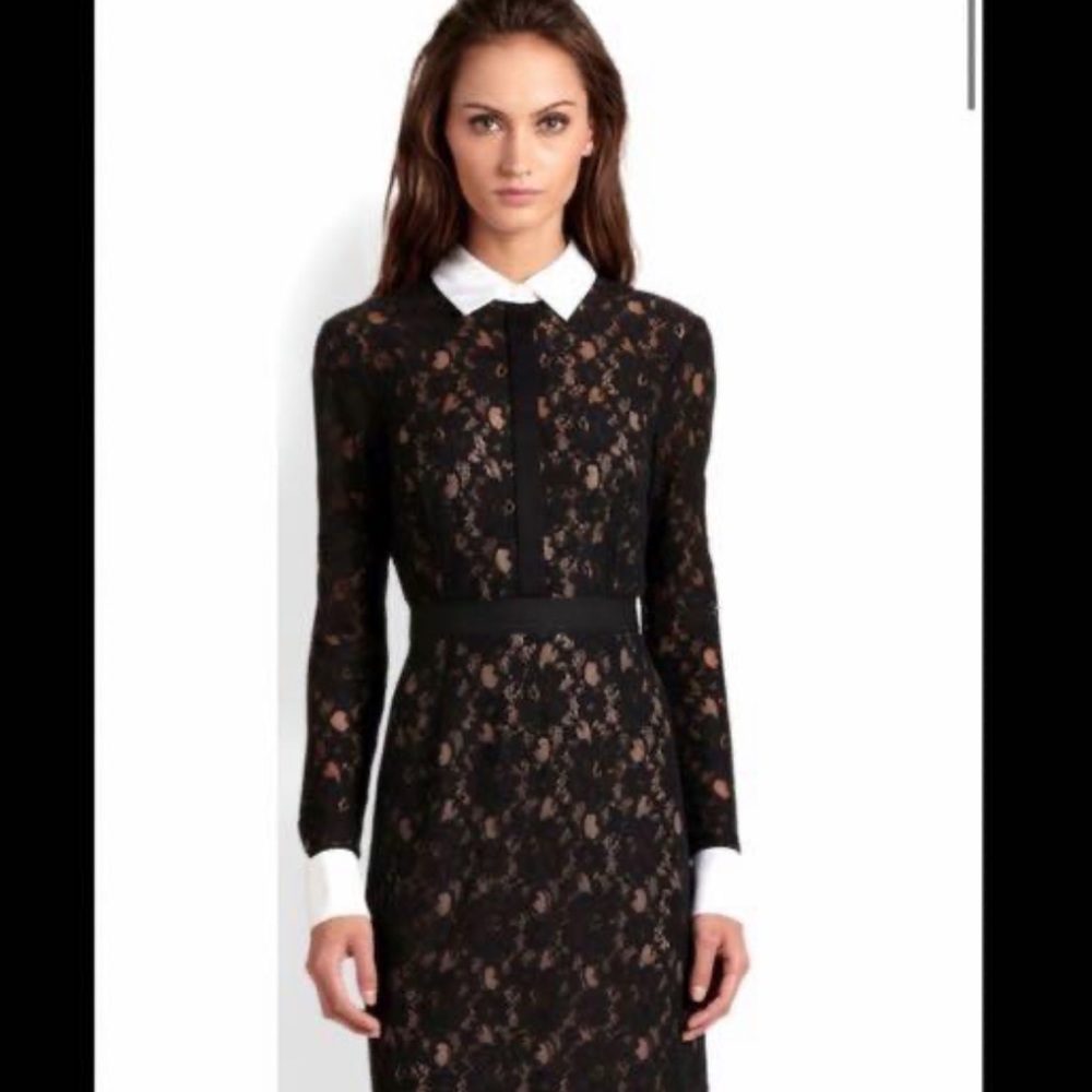 BCBG max azria lace Olga dress French cuffs collar open back